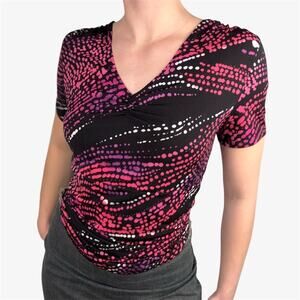 Pink black short sleeve office work top business casual